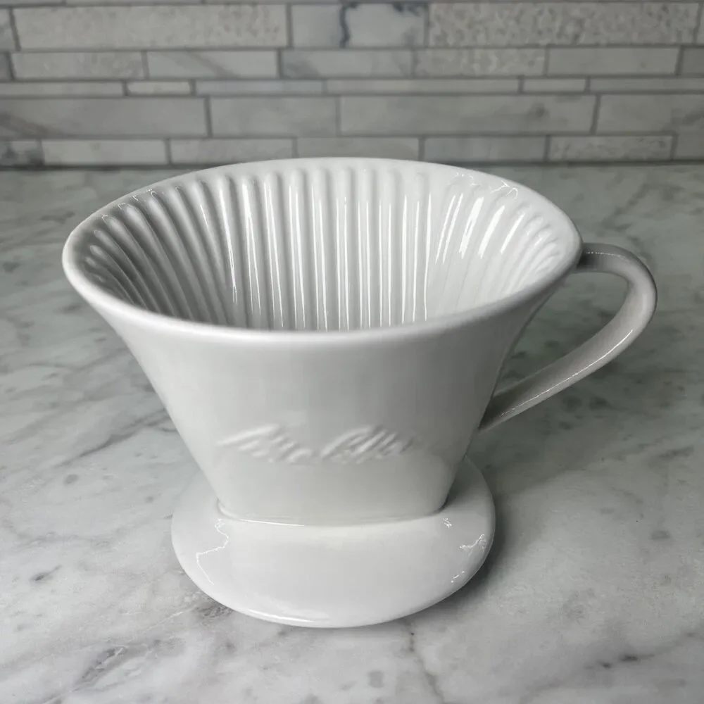Melitta 101 Coffee Dripper - White Porcelain Pour Over - 1-Hole Relief Logo